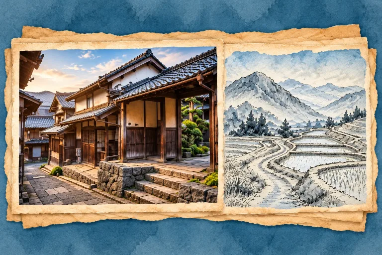 酒廠街景與稻田山景
