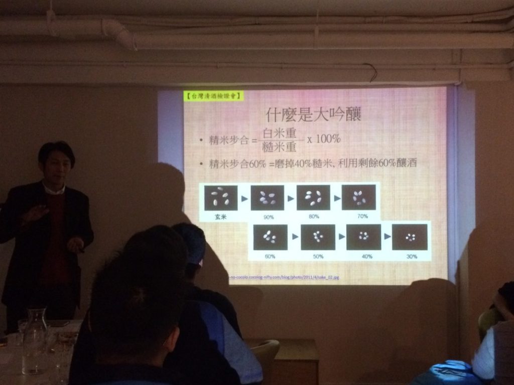 講者以投影片說明什麼是大吟釀與精米步合