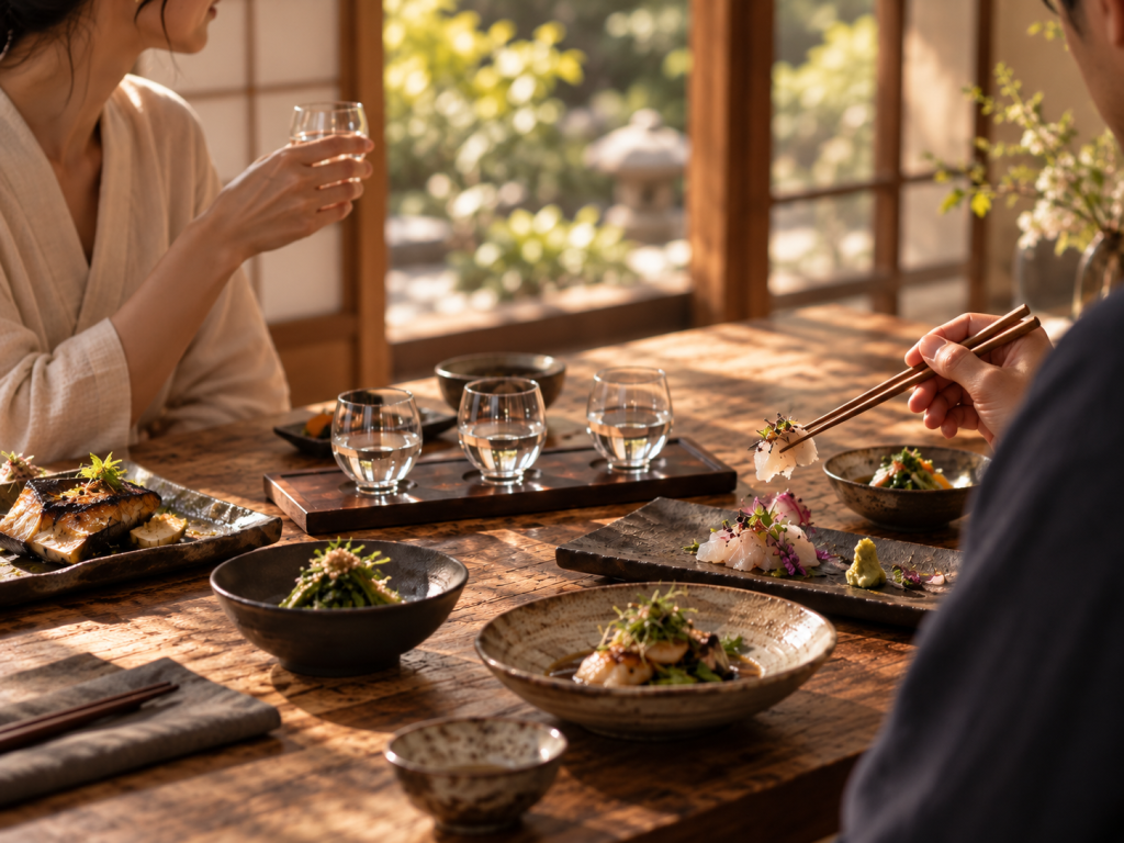 Academy 在日式空間中以日本酒搭配料理進行品飲與交流。