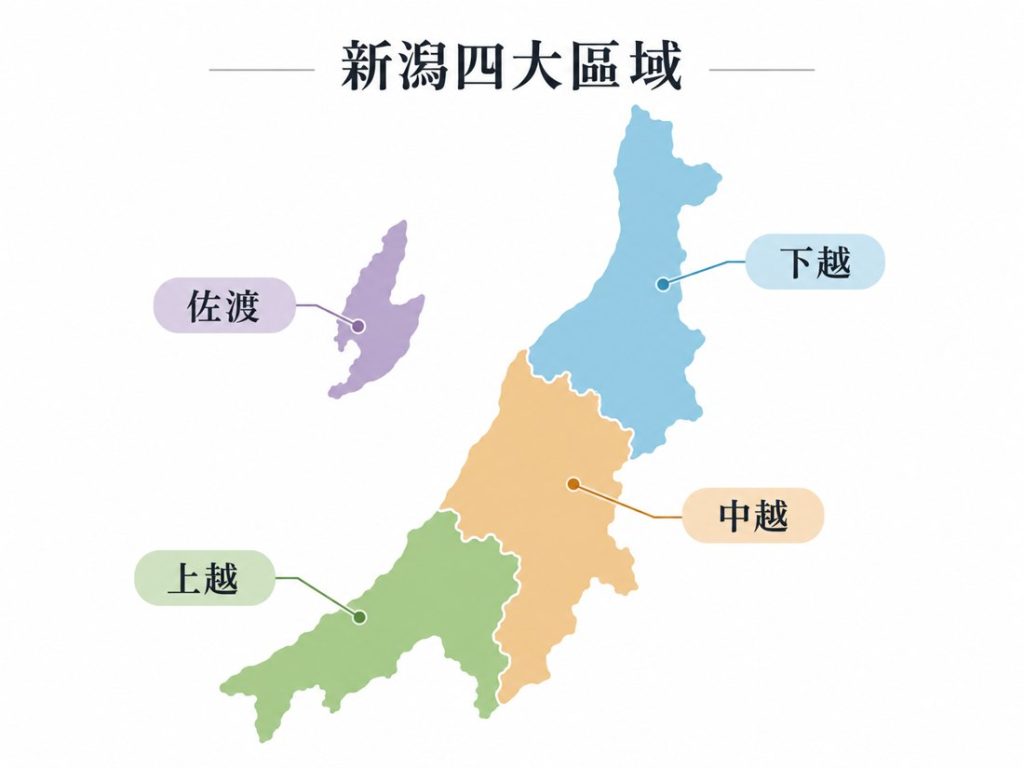 清酒之國-新潟 新潟四大區域地圖:下越、中越、上越、佐渡